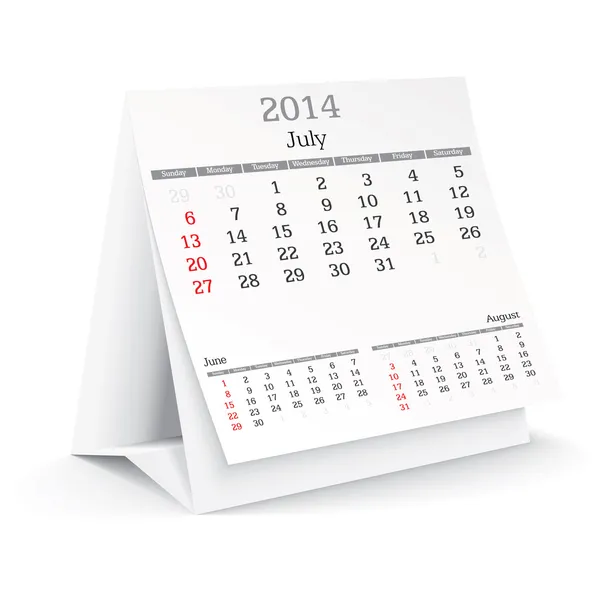 Juillet 2014 - Calendrier — Image vectorielle