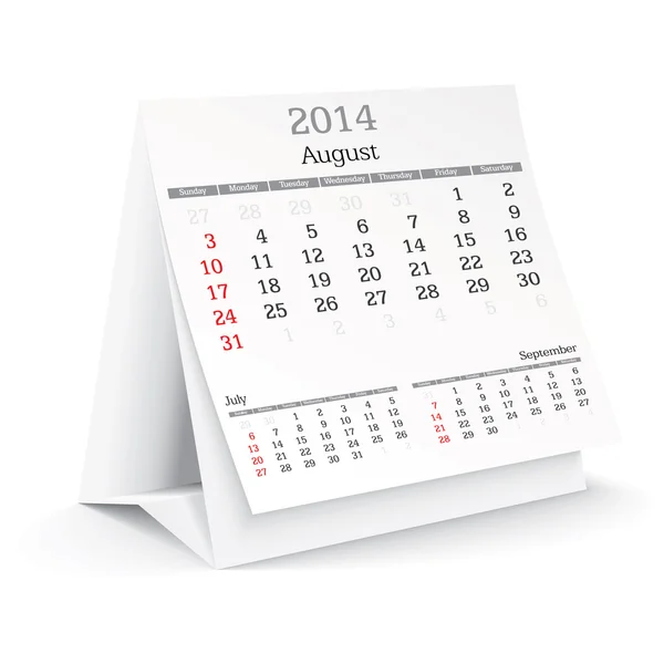 Srpen 2014 - kalendář — Stockový vektor