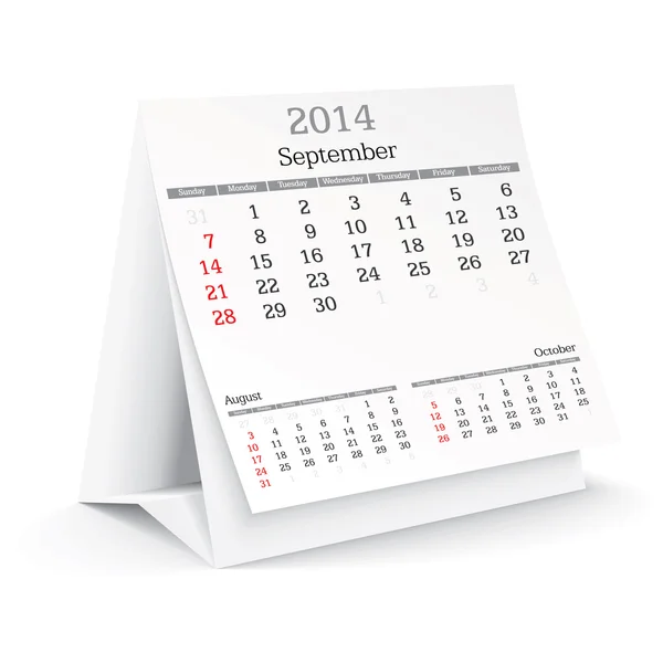 Septembre 2014 - Calendrier — Image vectorielle