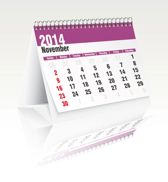 Noviembre 2014 calendario de escritorio — Vector de stock