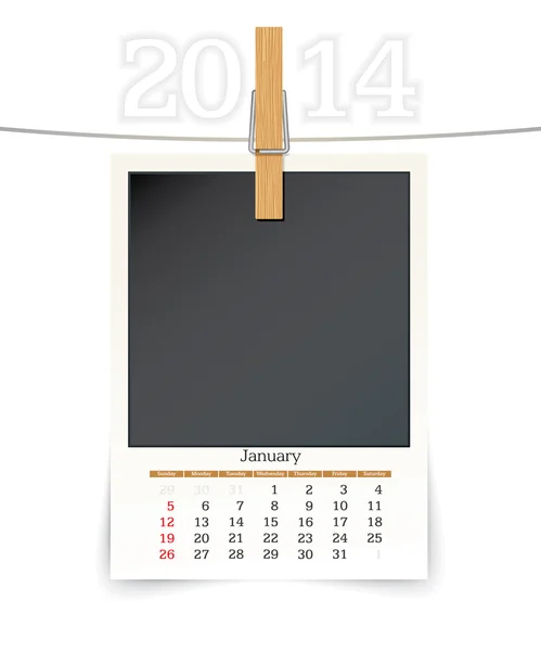 Stycznia 2014 zdjęcie ramki kalendarz — Wektor stockowy