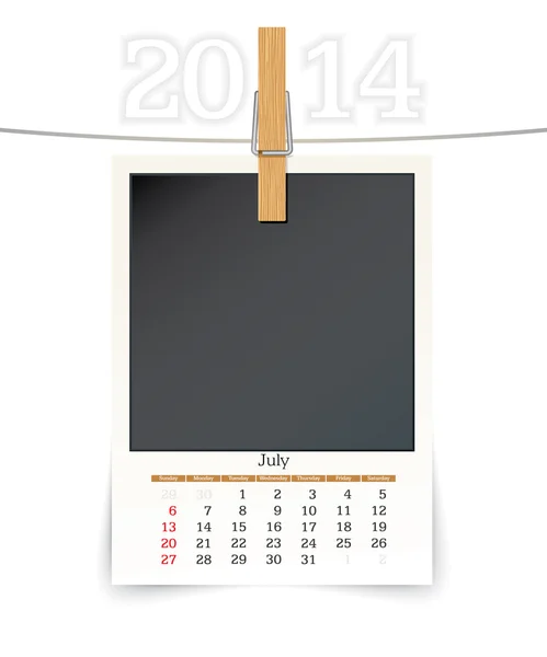 Juillet 2014 calendrier cadre photo — Image vectorielle