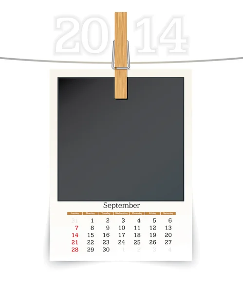 2014. szeptember photo frame naptár — Stock Vector