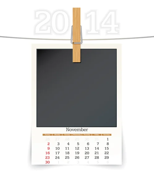 Novembre 2014 foto cornice calendario — Vettoriale Stock