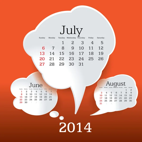 Juli 2014 Sprechblasenkalender — Stockvektor