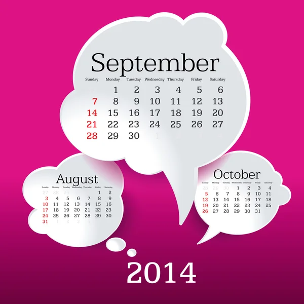 Calendrier du discours bulle de septembre 2014 — Image vectorielle