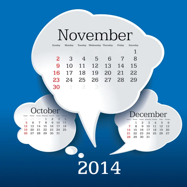 Novembre 2014 bolla discorso calendario — Vettoriale Stock