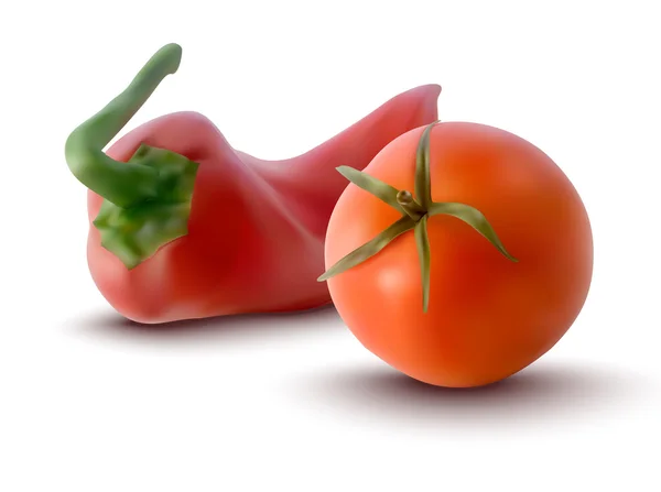 Vektorillustration von roter Tomate und rotem Paprika — Stockvektor