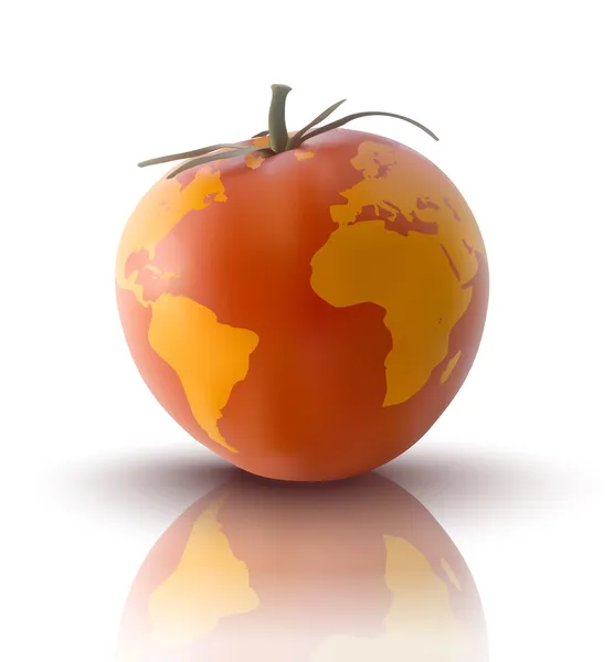 Vectorillustratie van rode tomaat met planeet aarde — Stockvector