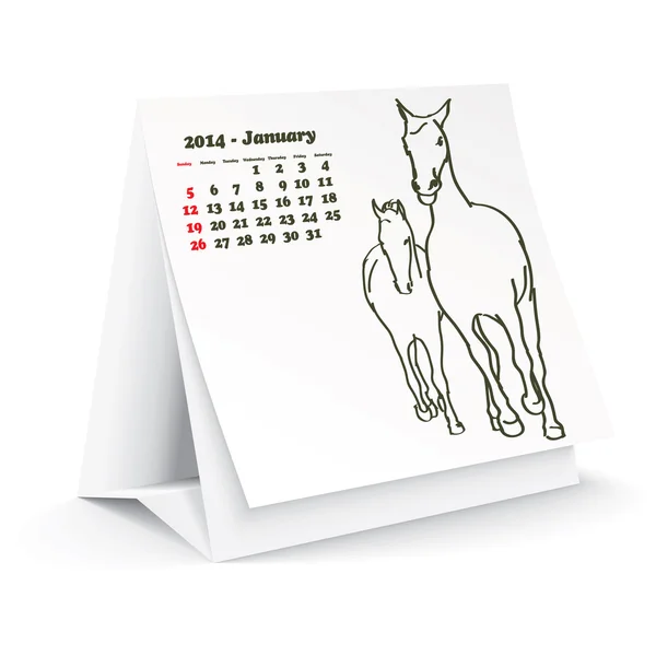 Januari 2014 paard bureaukalender — Stockvector