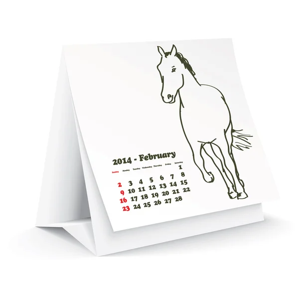 Februari 2014 skrivbord häst kalender — Stock vektor