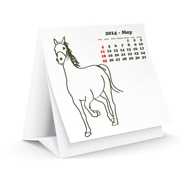 Травень 2014 настільний календар коней — стоковий вектор