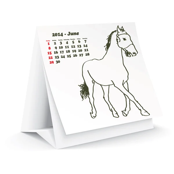 2014 年 6 月卓上馬カレンダー — ストックベクタ