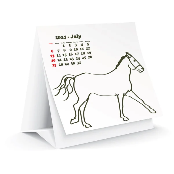 Luglio 2014 scrivania cavallo calendario — Vettoriale Stock