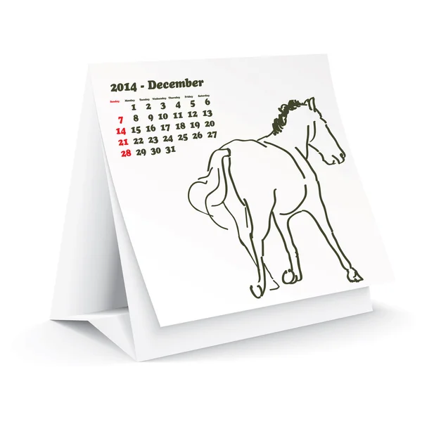 2014 年 12 月卓上馬カレンダー — ストックベクタ