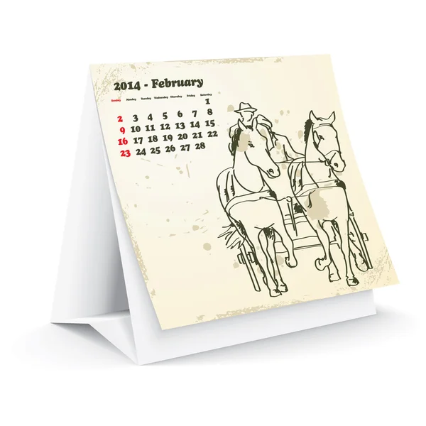 Febrero 2014 calendario de escritorio caballo — Archivo Imágenes Vectoriales