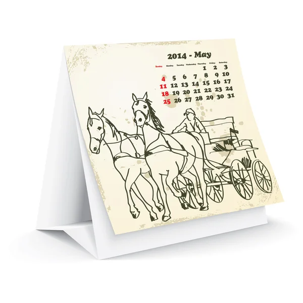 Kan 2014 paard bureaukalender — Stockvector