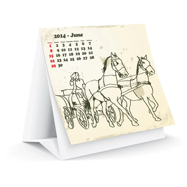 Červen 2014 koně kalendář — Stockový vektor