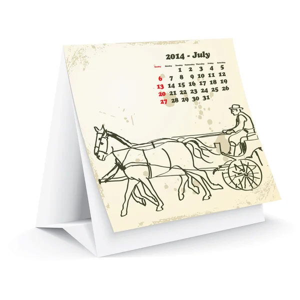 Calendrier des chevaux de bureau juillet 2014 — Image vectorielle