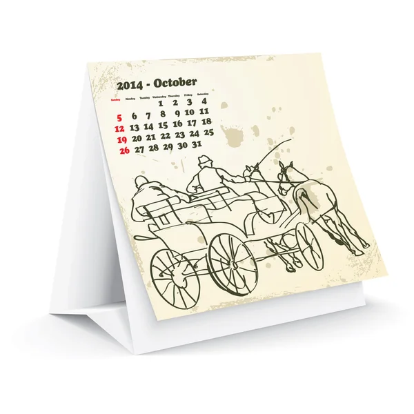 Oktober 2014 skrivbord häst kalender — Stock vektor