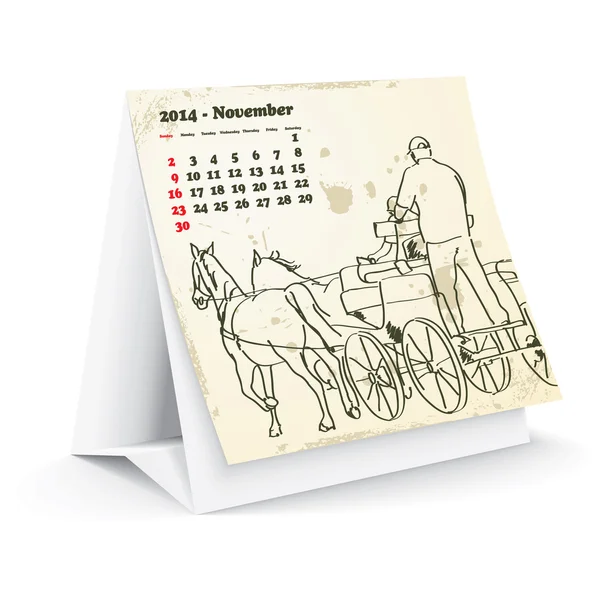 November 2014 skrivbord häst kalender — Stock vektor