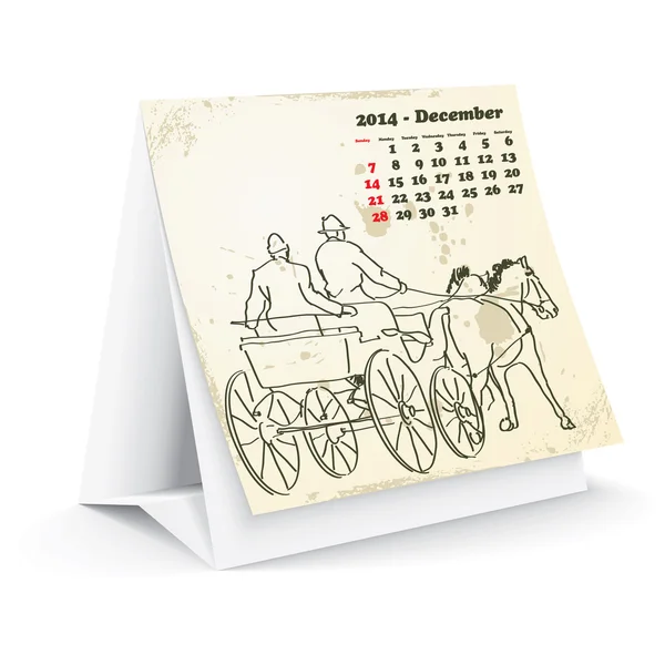 2014 年 12 月卓上馬カレンダー — ストックベクタ