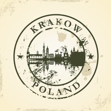 Grunge lastik damgası ile krakow, Polonya