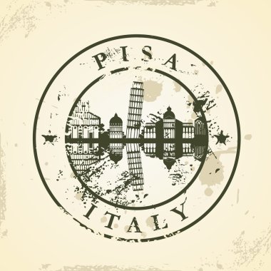 Grunge lastik damgası ile pisa, İtalya