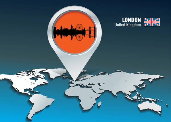Χάρτης καρφίτσα με ορίζοντα του Λονδίνου — Διανυσματικό Αρχείο