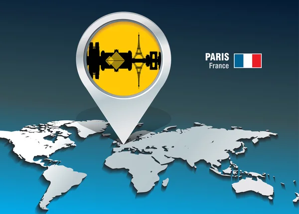 Map pin with Paris skyline — Stock Vector