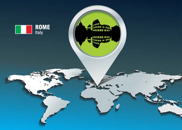 Mapa pin com horizonte de Roma —  Vetores de Stock