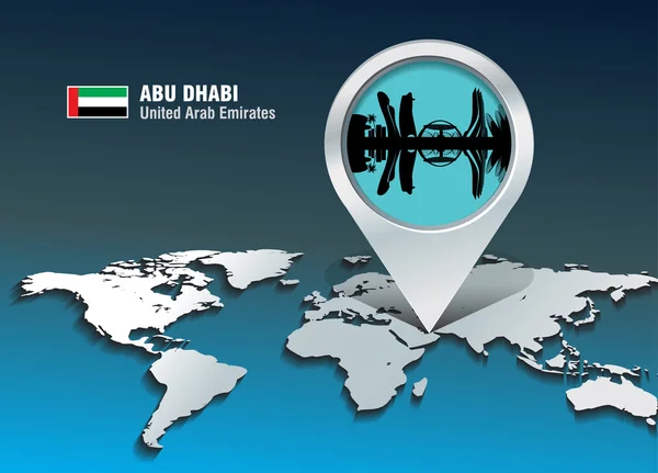 Mapa pin con horizonte de Abu Dhabi — Archivo Imágenes Vectoriales