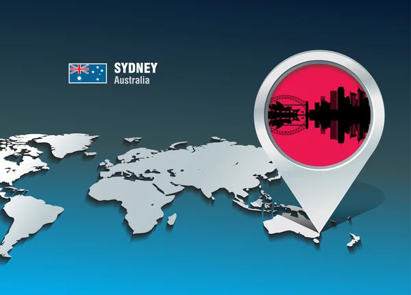 Pin de mapa con horizonte de Sydney — Archivo Imágenes Vectoriales