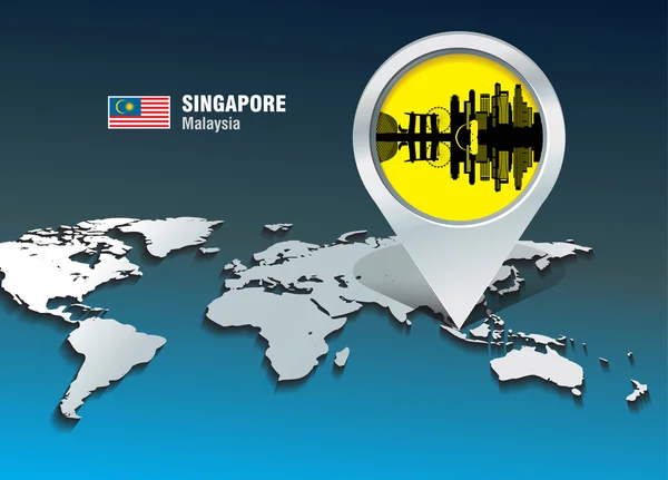 Kaart pin met singapore skyline — Stockvector