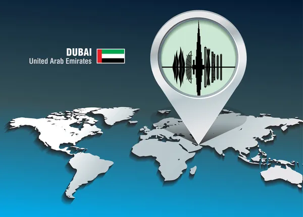 Pino de mapa com horizonte de Dubai — Vetor de Stock