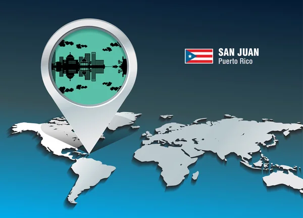 Pin de mapa con horizonte de San Juan — Vector de stock