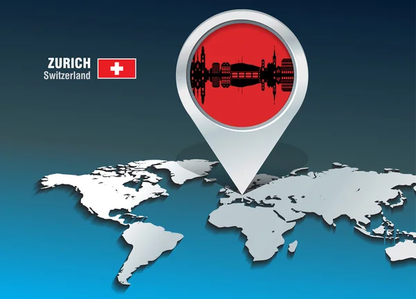 Épinglette de carte avec skyline Zurich — Image vectorielle