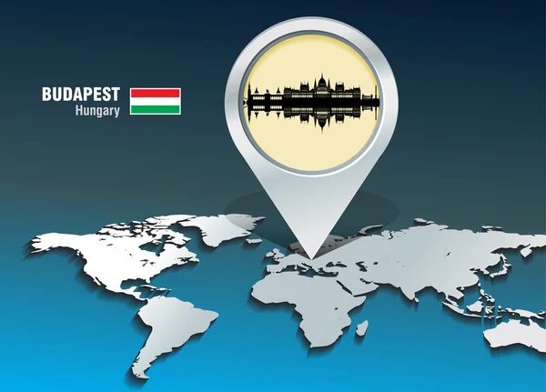 Pin de mapa con horizonte de Budapest — Vector de stock