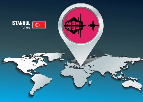 Pin peta dengan langit Istanbul - Stok Vektor