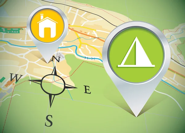 Mapa con pines — Vector de stock