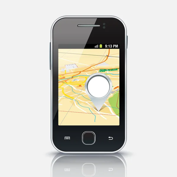 Teléfono móvil con mapa y pin, eps 10 — Archivo Imágenes Vectoriales