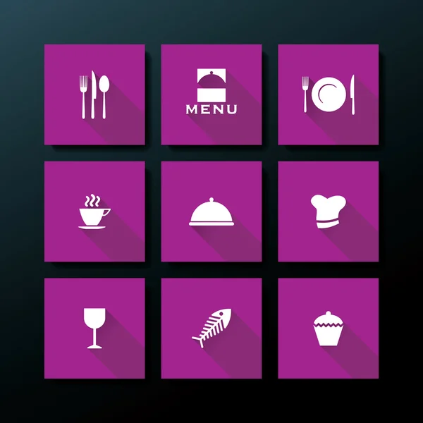 Conjunto de iconos de restaurante plano vector — Archivo Imágenes Vectoriales