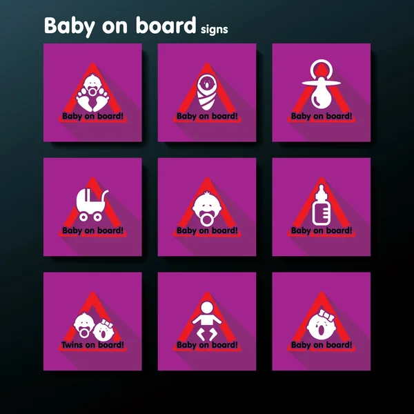 Vektor flache Baby an Bord Zeichen gesetzt — Stockvektor