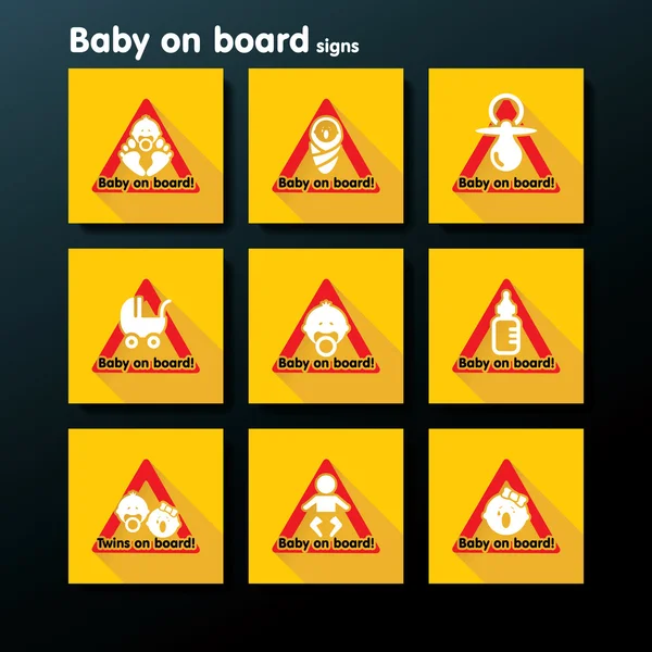 Vecteur plat bébé à bord signe ensemble — Image vectorielle