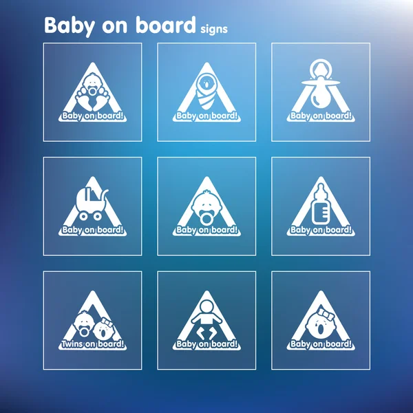 Vecteur plat bébé à bord signe ensemble — Image vectorielle