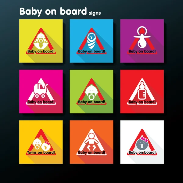 Vector flat baby on board sign set — Stock Vector