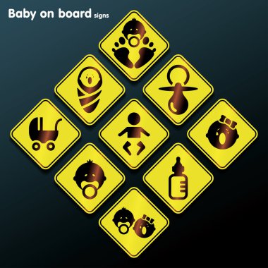 Vector flat baby on board sign set clipart