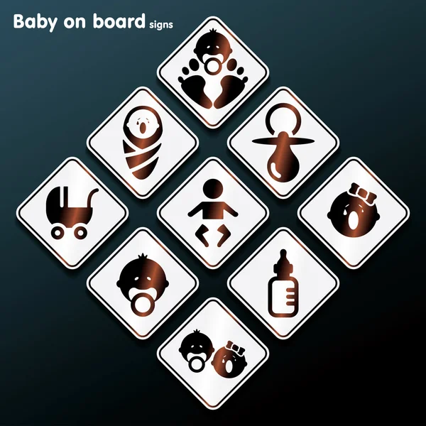 Vector flat baby on board sign set — Stock Vector