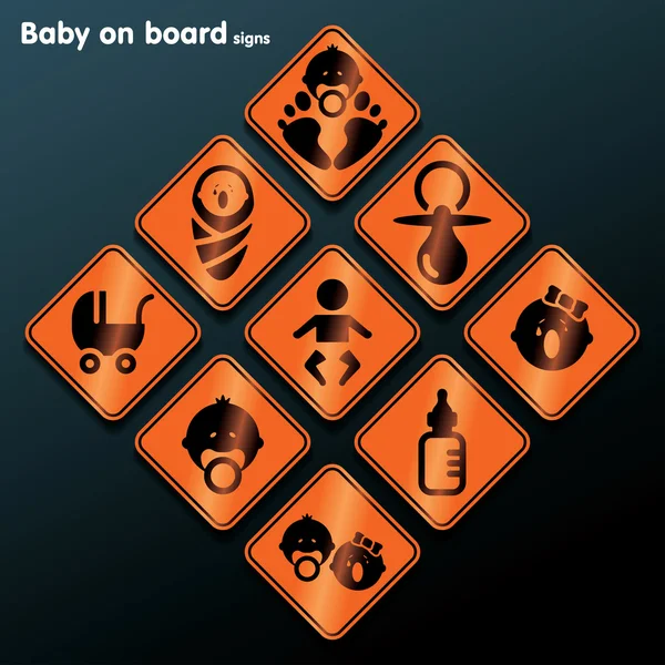 Vector flat baby on board sign set — Stock Vector