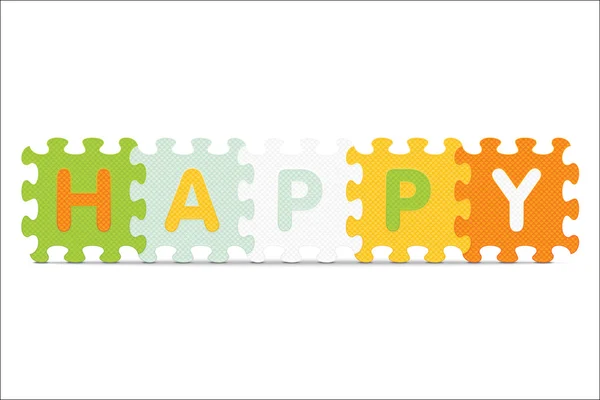 Vettore "HAPPY" scritto con alfabeto puzzle — Vettoriale Stock